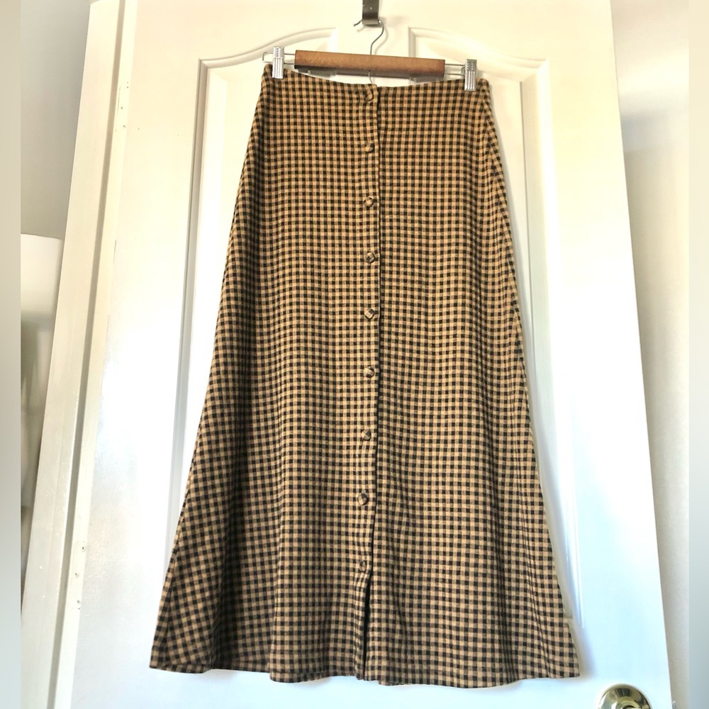 NWOT Cider Brown and Black Gingham Button-Front A-Line Skirt